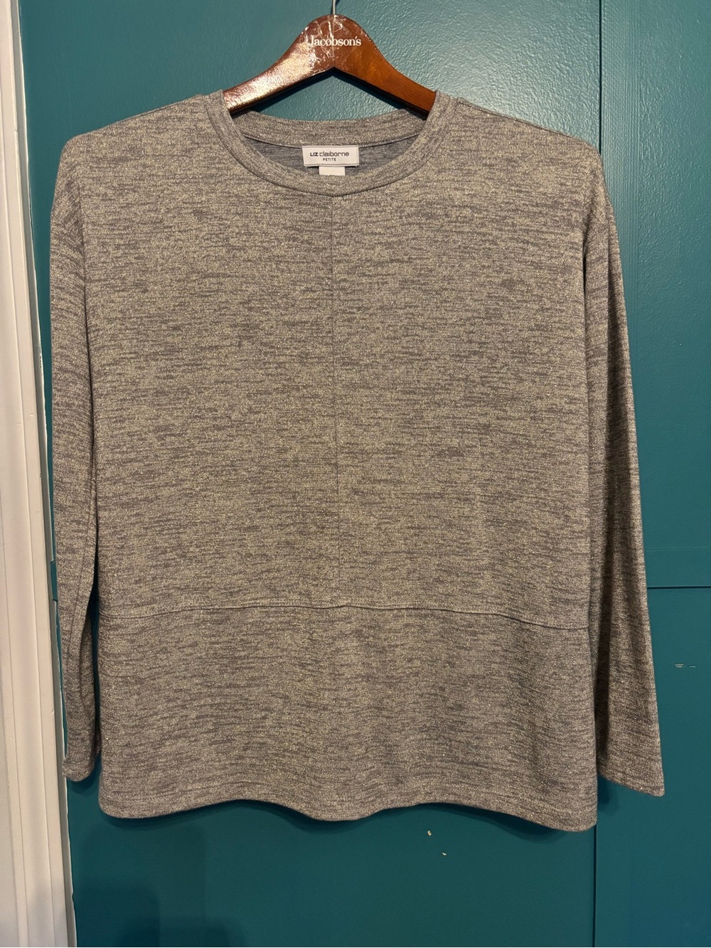 Liz Claiborne Heather Gray Crewneck Sweater W/ Gold Thread Size Petite Medium